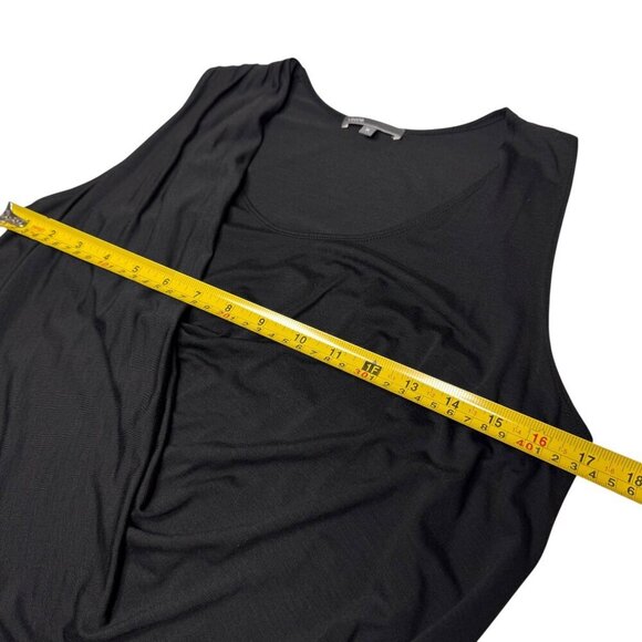 VINCE Sleeveless Asymmetrical Mini Dress Sz.M Black Draped Neck Minimalist - Picture 6 of 10
